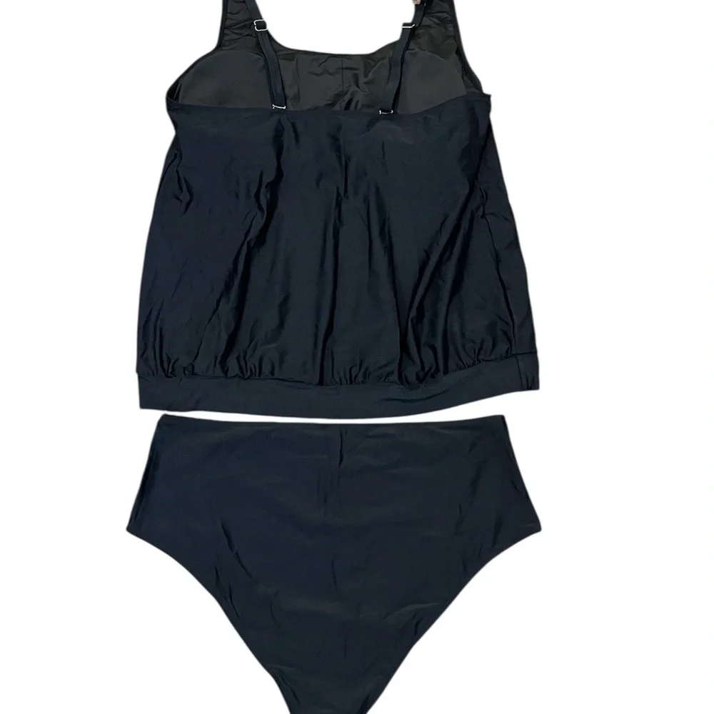 Yonique Women's 2 Piece Black Tankini Modest Loose fit Swimwear Size: 20 Plus - Picture 4 of 7